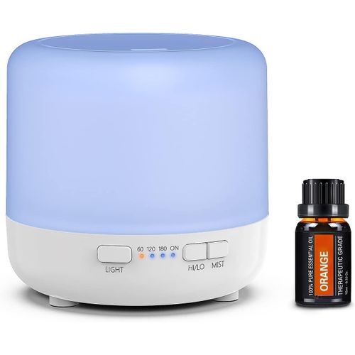 Diffuseur d'arômes 200 ml Diffuseur d'huiles essentielles colorées avec mode de brume réglable, diffuseur d'arôme automatique pour chambre à coucher, bureau, voyage (Blanc-JY03)