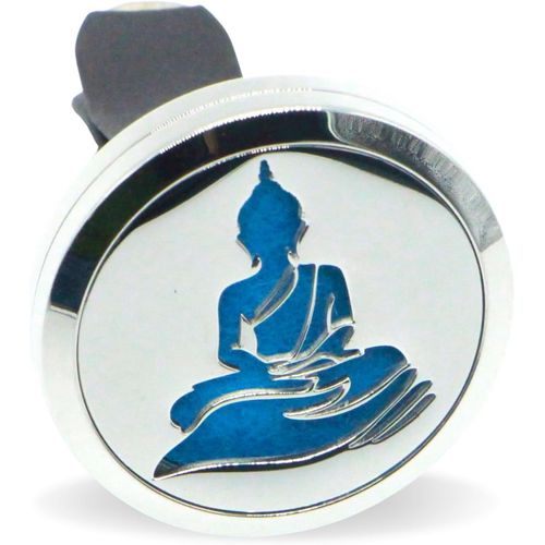 Diffuseur d`Huile Essentielle pour Voiture Clip`Arôme Bouddha - Diffuseur et 5 Buvards à Parfumer avec Huile Essentielle ou Parfum - Acier Inoxydable - Fixation sur Grille de Ventilation