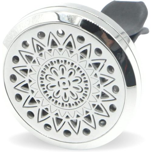 Diffuseur d`Huile Essentielle pour Voiture Clip`Arôme Yoga - Diffuseur et 5 Buvards à Parfumer avec Huile Essentielle ou Parfum - Acier Inoxydable - Fixation sur Grille de Ventilation