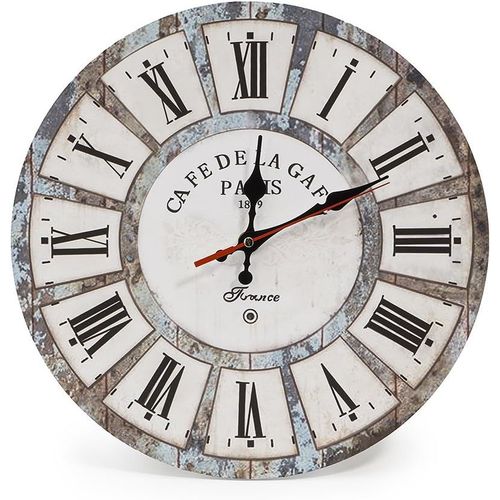 30cm Vintage Horloge Murale Rustique, silencieuse en Bois Cadran Horloge minuteur pour la Maison Salon Chambre Bureau Café Bar Decor (Vacances Romaines)