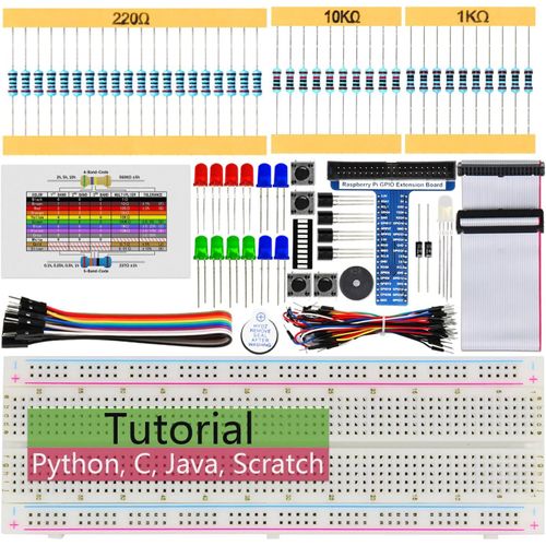 Basic Starter Kit for Raspberry Pi 5 4 B 3 B+ 400 Zero 2 W, 383-Page Detailed Tutorial, Python C Java Scratch Processing Code, 146 Items, 48 Projects (Raspberry Pi Not Included).[V716]