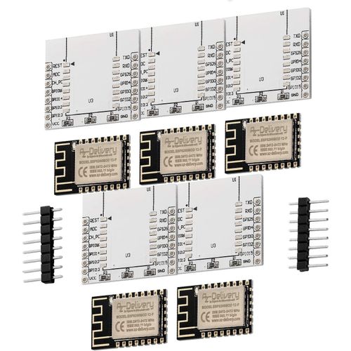 5X ESP8266 ESP-12F Version améliorée à ESP-12E, Wireless Remote Module serielle WiFi pour microcontrôleur avec Carte adapteur Compatible avec Arduino et Raspberry Pi y Compris Un eBook.[V898]