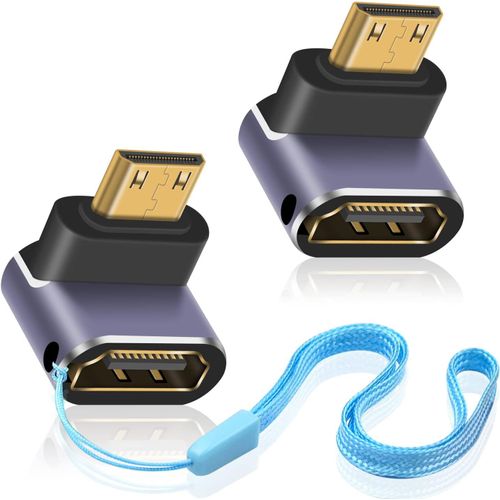 Adaptateur HDMI vers Mini HDMI 8K (2 Pack),Down Angle mini HDMI mâle vers HDMI femelle supporte 8K@60Hz, 48Gbps, pour Raspberry Pi Zero, caméras, HDTVs, portables et tablettes.[V915]
