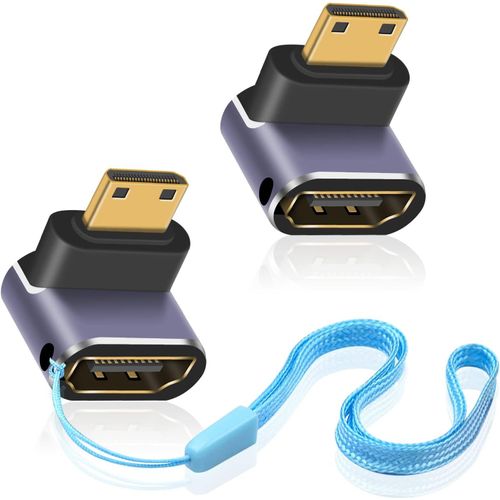 Adaptateur HDMI vers Mini HDMI 8K (2 Pack),Mini HDMI mâle vers HDMI femelle à angle droit supportant 8K@60Hz,48Gbps pour caméra,HDTV,projecteur, ordinateur portable et tablette..[V918]