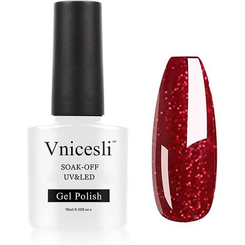 Rouge Pailleté Vernis À Ongles Gel Semi-Permanent Rouge Foncé Paillette Shimmer Gel Nail Polish, Rouge Bourgogne Pailleté 