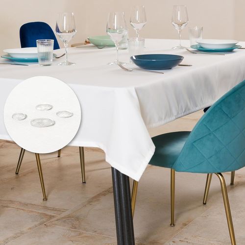 Nappe Blanche Rectangulaire Anti Tache 140x180 Protection De Table Polyester D'intérieur Et D'extérieur Fabriqué En Italie