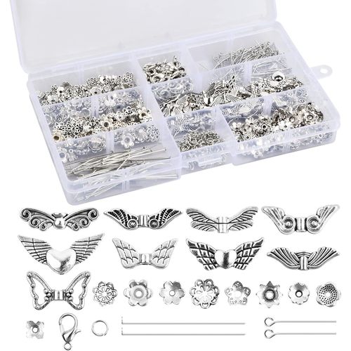 500 Pièces Perles D'ange Diy Accessoires, 200 Pièces Bouchon De Perle, 100 Pièces Anneaux De Saut, 50 Pièces Aiguilles, 50 Pièces T Aiguilles, 50 Pièces Fermoire Bijoux Et 50 Pièces