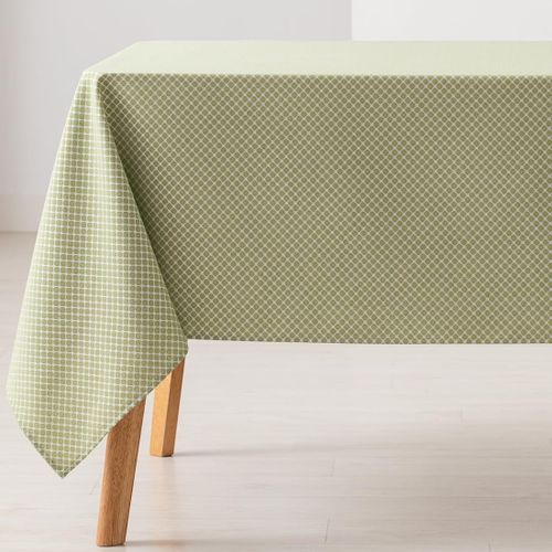 Nappe Anti-Taches Pour Table Rectangulaire Petits Losanges Lisse Jacquard Imperméable, 140 X 100 Cm, Toucher Tissu, Couleur Verte