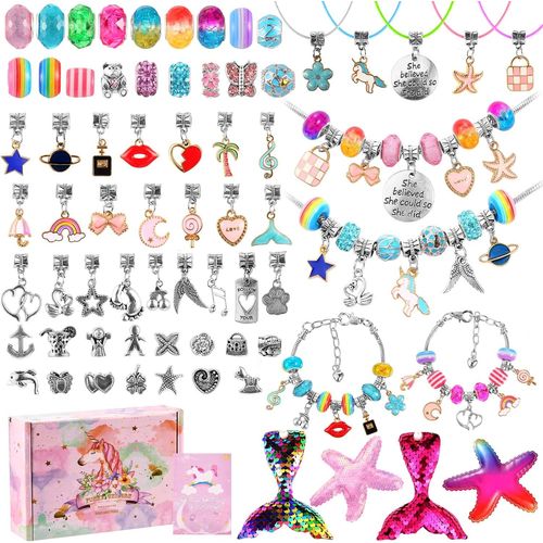 Bijoux Enfants Fille Kit Bracelet Charms, Bracelet À Breloques Pour Fabrication, Creation Bijoux Idee Cadeau Fille Cadeau De Noël Cadeau D'anniversaire 6 7 8 9 10 11 12 Ans