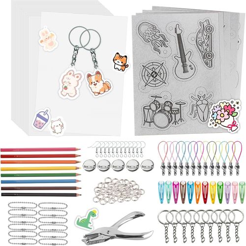 Plastique Fou, A5 Papier Fou Pour Le Bricolage, 125 Feuilles Plastique Thermoformable Con Crayons Couleur, Perforatrice, Crochets D'oreille, Pince A Cheveux (A5(125) - Ancienne Version)
