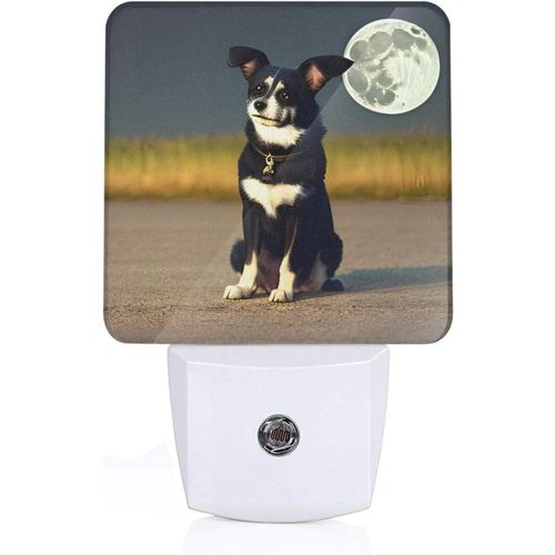 Veilleuse Led Enfichable Avec Motifs De Chien Sous La Lune, Capteur Du Crepuscule A L'aube, Pour Couloirs, Chambres A Coucher, Chambres D'enfants, Escaliers