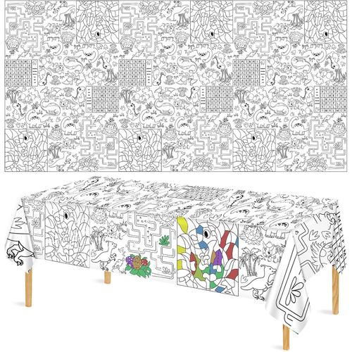 2pcs Nappe De Coloriage Enfant De Dinosaures, 274x137cm Géante Nappe À Colorier Enfant De Dinosaures Grand Monde De Dinosaures À Colorier Pour Maison Salle De Classe Crèche Cadeau D'anniversaire