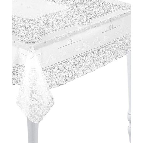 Nappe De Table Rectangulaire En Vinyle Et Dentelle Blanche En Relief Facile À Nettoyer Pour Décoration D'intérieur - 137 X 183 Cm - Dentelle Rectangulaire