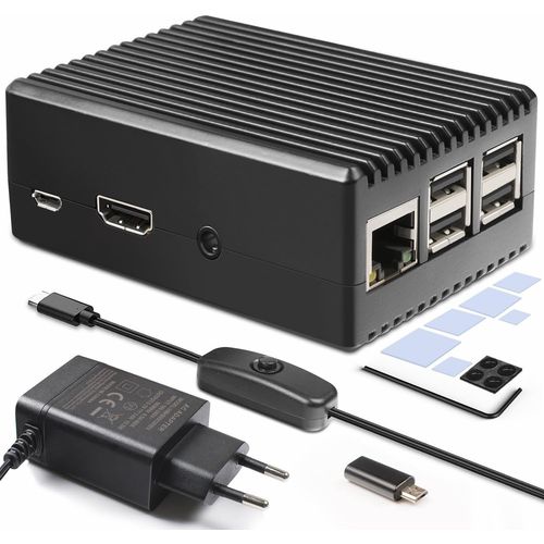 Boîtier pour Raspberry Pi 3 B+ 3b Matériau Métallique avec Adaptateur 5 V 3 A USB C avec Interrupteur Marche/Arrêt Case pour Raspberry Pi 3 4go Model b.[V195]