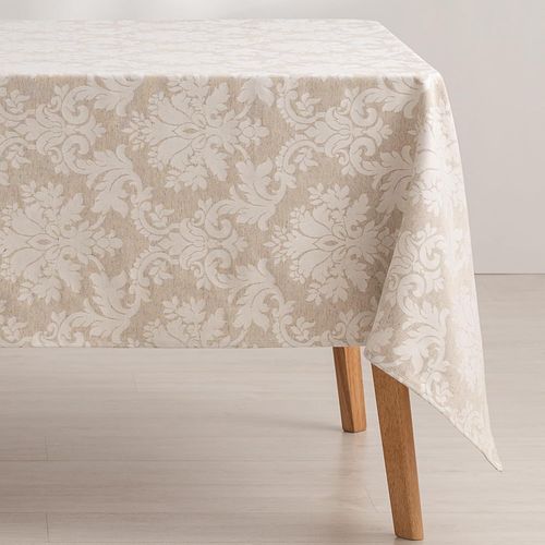 Nappe Anti-Taches Pour Table Rectangulaire Florale Jacquard Imperméable, 140 X 100 Cm, Toucher Tissu, Couleur Lin - Dame