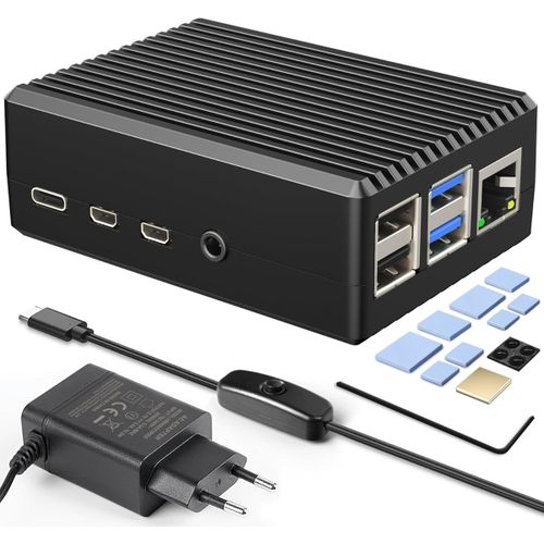 Boitier pour Raspberry Pi 4 Case Métal avec USB-C 5v 3a Adaptateur Aluminium Dissipateurs Case pour Raspberry Pi 4b 8gb 4go Dissipateur Thermique Cooler Box pour Raspberry Pi.[V202]