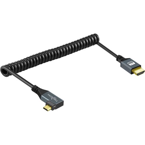 Câble spiralé Micro HDMI vers HDMI Angle Coudé à Gauche 90° Degré Supporte 3D/4K 1080p (0,3M-1,5M).[V419]