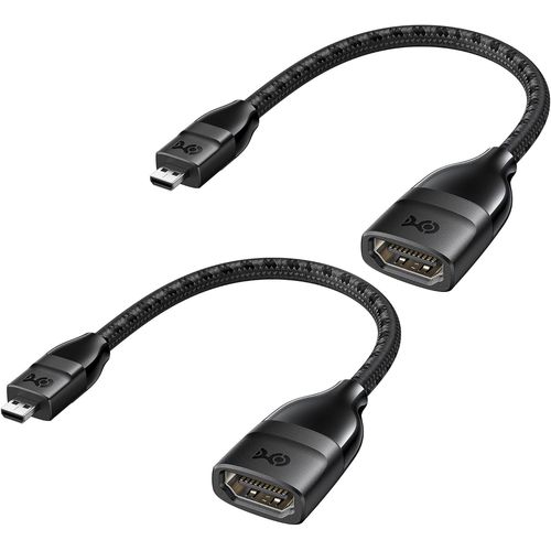 Pack de 2 adaptateurs Micro HDMI vers HDMI (Micro HDMI Adapter) 8K / 4K 120Hz en Noir, 12,7 centimètres avec Support HDR pour Raspberry Pi Zero et Autres.[V302]