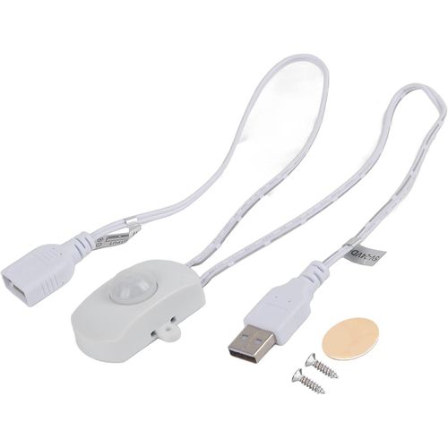 Interrupteur à détecteur de Mouvement PIR, détecteur Infrarouge à Bande LED, capteur crépusculaire, DC 5-24 V 2 A avec Interface USB pour Un éclairage à économie d'énergie (Blanc)