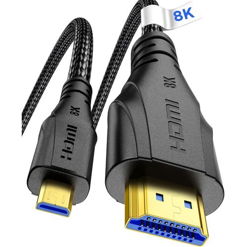 Câble Micro HDMI vers HDMI 2M, 8K 60hz 4K 120hz, Micro HDMI Ultra Haute Vitesse Supporte HDR eARC Compatible avec GoPro Hero 7 6 5 4,Raspberry Pi 4,Sony Camera,Nikon.[V332]