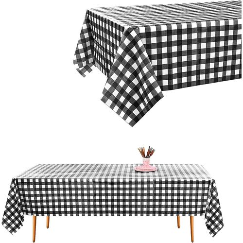 Nappe Rectangulaire Nappe Anniversaire, 2 Pièces Nappe Rectangulaire Pour Pique-Nique, Halloween, Décorations De Fête De Noël (Plaid Noir Et Blanc) 137 X 274 Cm