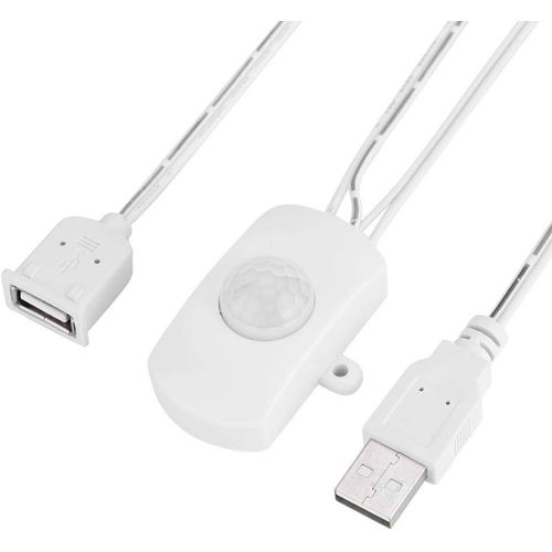 Mini capteur de Mouvement Infrarouge à LED, commutateur Automatique 4A DC 5-24V détecteur de Mouvement Infrarouge PIR à 120 degrés avec Interface LED/USB(Blanc)
