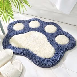 Tapis De Bain Antidérapant En Forme De Pattes 17,7 X 23,6 Cm En Microfibre Douce Absorbant L'eau Épais Tapis De Douche Shaggy Lavable En Machine Pour Salle De Bain Bleu