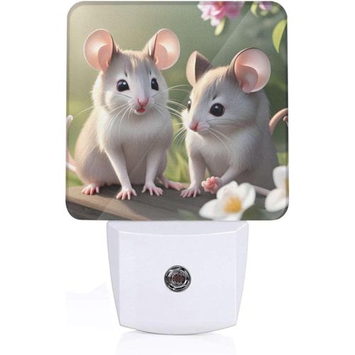 Veilleuse Led Enfichable Avec Motifs De Souris Amoureuses, Capteur Du Crepuscule A L'aube, Pour Couloirs, Chambres A Coucher, Chambres D'enfants, Escaliers