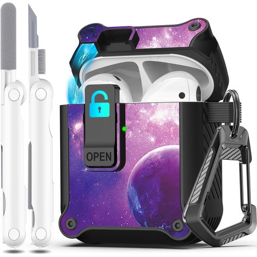 Compatible airpods 2ème génération/1ère génération Couvercle du boîtier,Pop up Cover Voiture Protection complète Compatible airpods Cas avec kit de Nettoyage et Porte-clés,Ciel étoilé