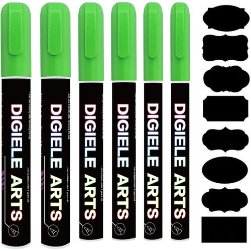 Marqueur Craie Vert,Feutre Craie Liquide Vert 1mm / 3mm / 6mm + 16 Etiquettes Tableau,Effaçage par Chiffon Humide ou Sec pour Tableau Noir,Ardoise,Miroir,Ardoise Magique,Vitre & Menu.[Y590]