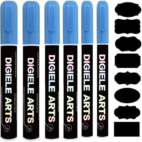 Marqueur Craie Bleu,Feutre Craie Liquide Bleu 1mm / 3mm / 6mm + 16 Etiquettes Tableau,Effaçage par Chiffon Humide ou Sec pour Tableau Noir,Ardoise,Miroir,Ardoise Magique,Vitre & Menu.[Y596]