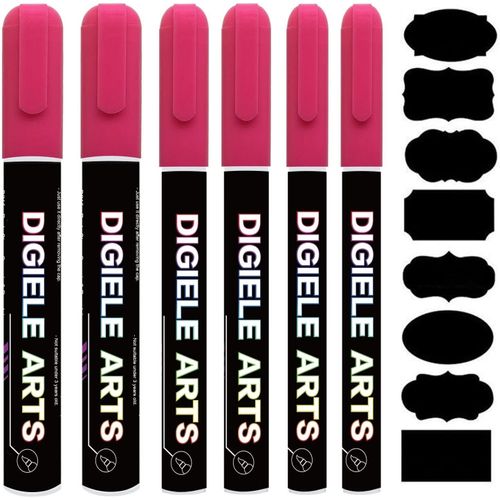 Marqueur Craie Rose,Feutre Craie Liquide Rose 1mm / 3mm / 6mm + 16 Etiquettes Tableau,Effaçage par Chiffon Humide ou Sec pour Tableau Noir,Ardoise,Miroir,Ardoise Magique,Vitre & Menu.[Y595]