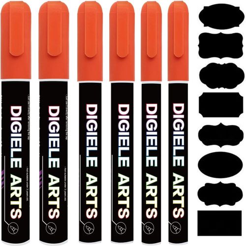 Marqueur Craie Orange Feutre Craie Liquide Orange 1mm / 3mm / 6mm + 16 Etiquettes Tableau,Effaçage par Chiffon Humide ou Sec pour Tableau Noir,Ardoise,Miroir,Ardoise Magique,Vitre & Menu.[Y591]
