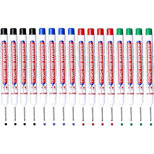 16 Pièces Marqueurs Trou Profond,Stylo Marqueur Charpentier Marqueur Indélébile À Pointe Fine De 20 Mm Pour Des Marquages À Des Endroits Difficiles D'accès(Bleu Rouge Noir Vert).[Y25]