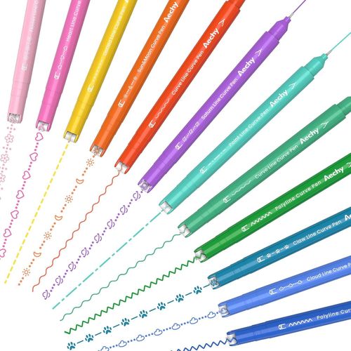 Stylos À Courbes Colorées Pour La Prise De Notes,Marqueurs À Double Pointe Avec 10 Formes De Courbes Différentes & 12 Couleurs Fines,Ensemble De Surligneurs À Courbes Pour Enfants(Arc-En-Ciel.[Y764]