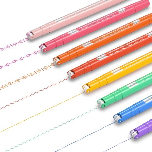 Stylos À Courbes Colorées Pour La Prise De Notes,Marqueurs À Double Pointe Avec 8 Formes De Courbes Différentes & 8 Couleurs Fines,Ensemble De Surligneurs À Courbes Pour Enfants(Arc-En-Ciel).[Y763]