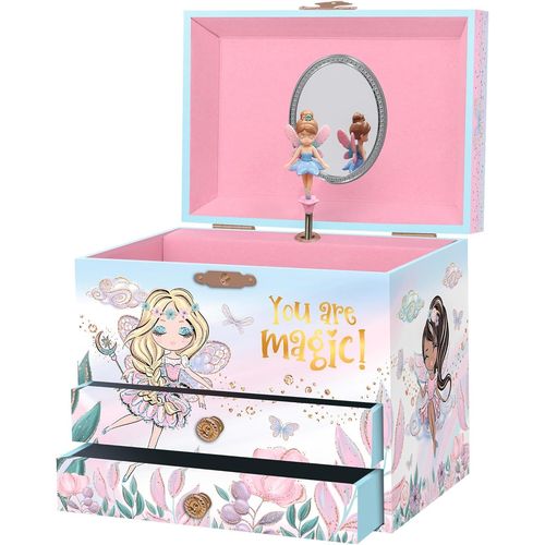Boîte à Bijoux Musicale pour Filles-Boîte à Musique Fée pour Enfants avec Miroir,Cadeaux d'Anniversaire pour Petites Filles,Boîtes à Bijoux pour Enfants de 3 à 10 ans-17,1 x 13,3 x 15,2 cm