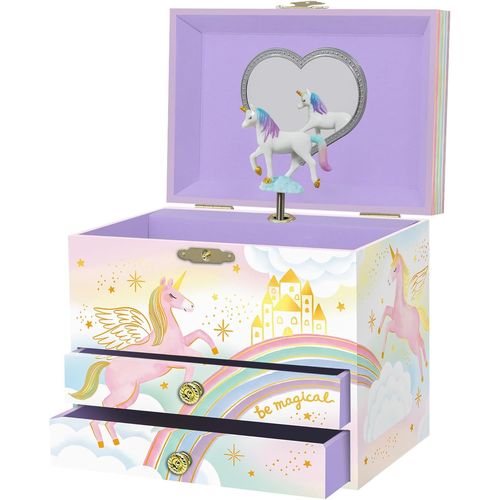 Boîte à Bijoux Musicale Licorne pour Filles-Boîte à Musique Licorne pour Enfants,Cadeaux d'Anniversaire Licorne pour Petites Filles,Boîte à Bijoux,17,1 x 13,3 x 15,2 cm-3-10 ans