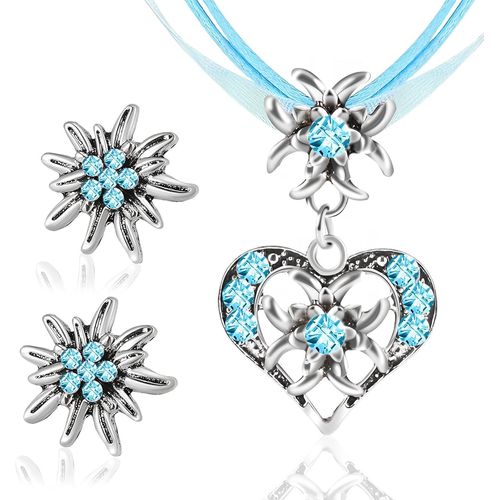 3 Pcs Set De Bijoux D'edelweiss Fantaisie Bijoux De Dirndl,Collier Edelweiss Oktoberfest Collier Fantaisie Pour Costume Traditionnel Bavarois Avec Pendentif C?ur Boucles D'oreilles D'edelweiß.[Y498]