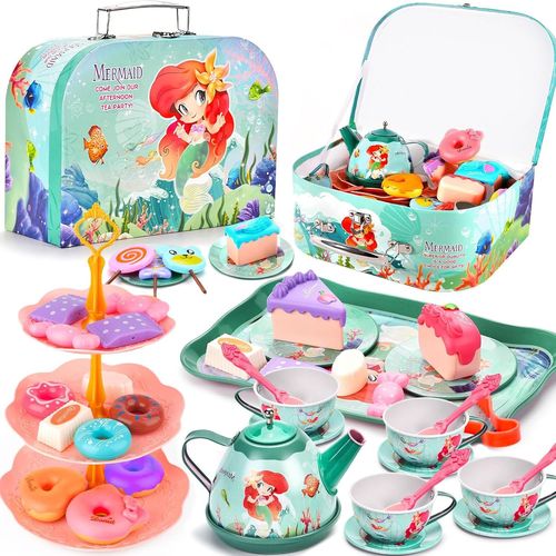 48PCS Service à Thé pour Enfants,Service à Thé Jouets,Dînette Enfant Accessoire Jeux de Cuisine,Jouet de Cuisine Faisant Semblant pour Enfants Filles 3 4 5 6 7 Ans