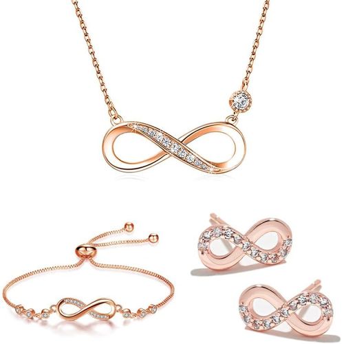 Parure De Bijoux Infinity Femme Collier Bracelet Boucles D'oreilles Mariage Zircon Strass Ensemble Cadeau Pour Fille Bal Demoiselle D'honneur De Mariée.[Y476]
