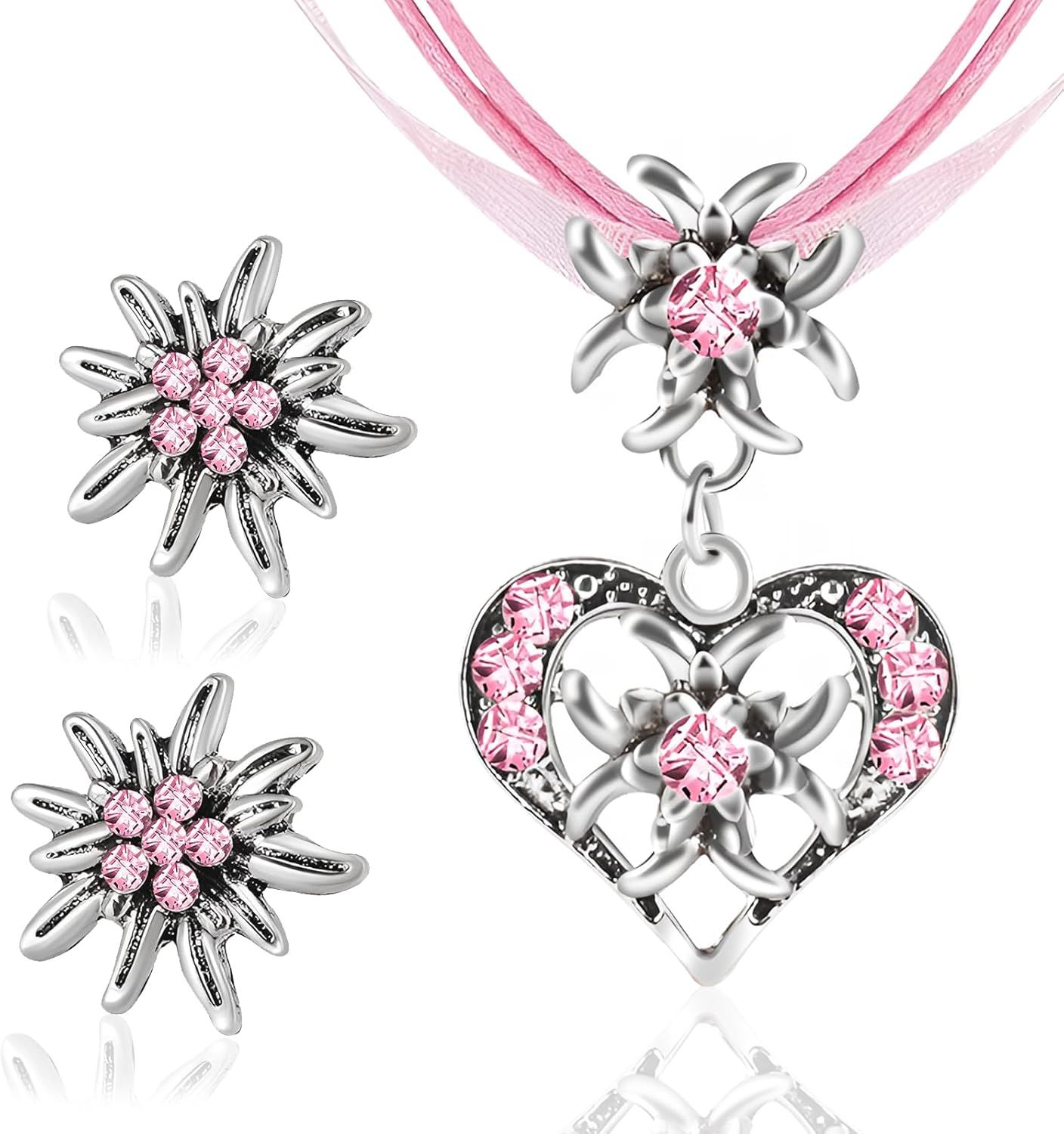 3 Pcs Set De Bijoux D'edelweiss Fantaisie Bijoux De Dirndl,Collier Edelweiss Oktoberfest Collier Fantaisie Pour Costume Traditionnel Bavarois Avec Pendentif C?ur Boucles D'oreilles D'edelweiß.[Y500]