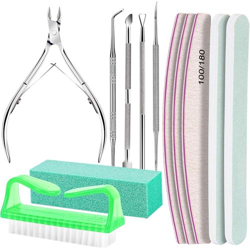 12 Pcs Lot De Limes À Ongles Et Pousse Cuticule, Lime À Ongles Professionnelles,Pousse Cuticule Metal,Coupe-Cuticules,Brosse À Ongles,Outil Pour Ongles Incarnés (Vert).[Y210]