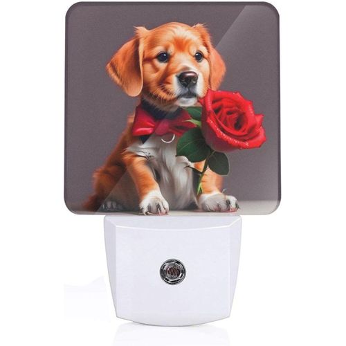 Veilleuse Led Enfichable Avec Motif De Chien Ressemblant A Un Gentleman, Capteur Du Crepuscule A L'aube Pour Couloirs, Chambres A Coucher, Chambres D'enfants, Escaliers