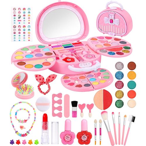 Maquillage Enfant Fille-64PCS Malette Maquillage Enfant Lavable Malette Maquillage Jouet Coffret Maquillage Enfant Cadeau de Noël Cadeau d'anniversaire Jouets Princesse Fille 3-12 Ans
