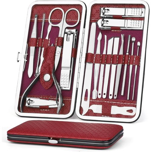 Kit Manucure Pedicure,19pcs Coupe Ongle,Cisaillement Des Ongles,La Maison Ou Le Voyage Peut Êtretransporté,Outils De Cisaillement En Acier Inoxydable,Hommes Trousse Manucure Femmes,Rouge.[Y291] 