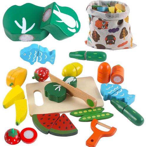 Couper Jouet Fruit et Legumes Enfants Ensembles de Jouets,Jouets Cuisine Enfant en Bois,Enfants Cuisine Jouet Aliments Accessoires,2 3 4 5Ans Garçons Filles Cadeau pour Jeux Enfants