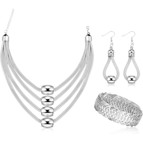 3 Pcs Multi-Couche Bib Collier Ensemble De Bijoux Pour Femmes Collier Ras Du Cou Stretch Manchette Bracelet Dangle Boucles D'oreilles Halloween Costume Ensemble De Bijoux.[Y621]