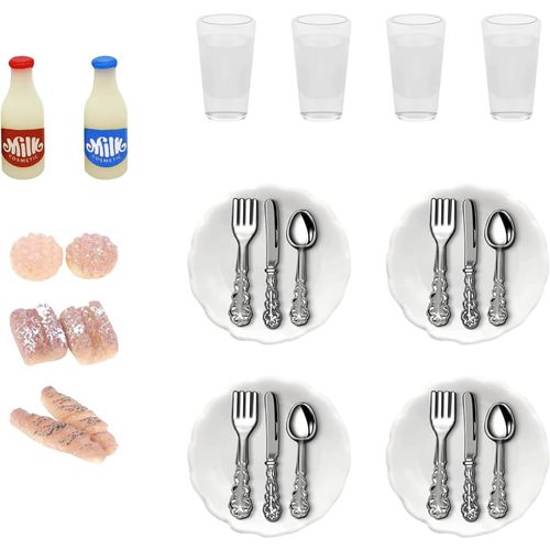 Jouets De Miniatures Alimentaires,16pcs Mini Alimentaires Assiettes Vaisselle Bouteille De Lait Miniature 1/12 Assiettes Miniatures Accessoires Pour Maison De Poupée,Cuisine De Poupée