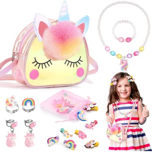 Licorne Sac a Main Bijoux Enfants Fille,Bijoux Enfants Fille,Sac Licorne Cadeau Fille 3-12 Ans Licorne Fille 3 4 5 6 7 Ans Jouet Fille Anniversaire Licorne Déguisement Accessoire